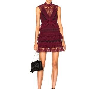 Self-Portrait Burgundy Lace Midi Dress